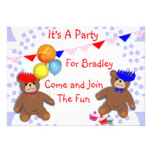 Cute Teddy Bears Fun Kids Party Invitations