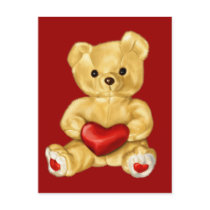Cute Teddy Holding Red Heart Postcard postcards