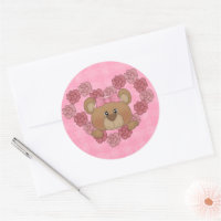 Cute teddy love Heart of roses Round Sticker