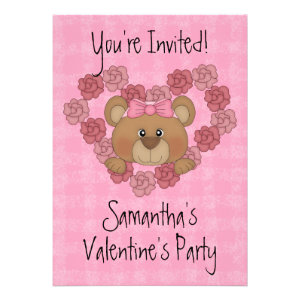 Cute Teddy Love Heart Roses Kids Valentines Party