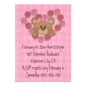 Cute Teddy Love Heart Roses Kids Valentines Party