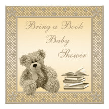 Cute Teddy Neutral Bring a Book Baby Shower Announcement