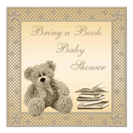 Cute Teddy Neutral Bring a Book Baby Shower Announcement