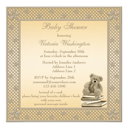 Cute Teddy Neutral Bring a Book Baby Shower Announcement