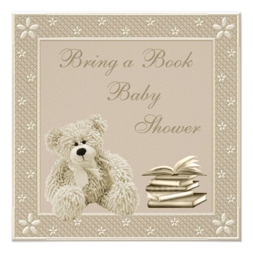 Cute Teddy Neutral Bring a Book Baby Shower Personalized Announcement