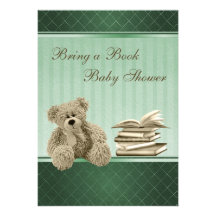 Cute Teddy Neutral Bring a Book Baby Shower Personalized Invite