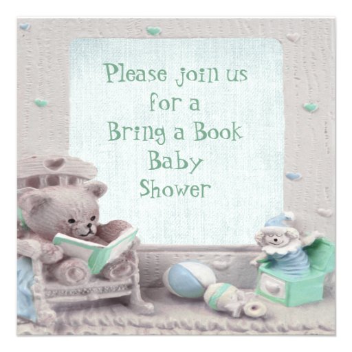 Cute Teddy Reading Bring a Book Baby Shower Invitation