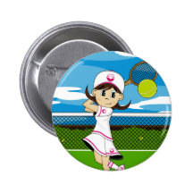 Cute Tennis Girl Badge Button