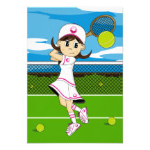 Cute Tennis Girl RSVP Card Custom Announcements