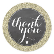 CUTE THANK YOU SEAL modern simple glitter gold Classic Round Sticker