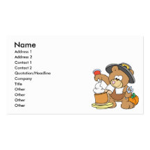 cute thanksgiving pilgrim bear eating pumpkin pie business card template