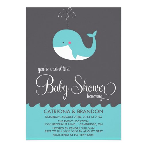 Cute Tiffany Blue Baby Whale Baby Shower Invite