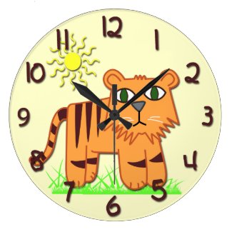 Cute Tiger Kid&#39;s Round Wall Clock