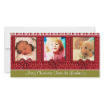 Cute Tiny Snowflakes Stripes Christmas Photo Personalized Photo Card