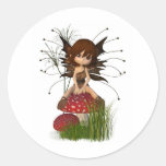Cute Toon Autumn Fairy and Toadstool Round Sticker