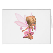 Cute Toon Ballerina Fairy in Pink - kneeling Greeting Cards