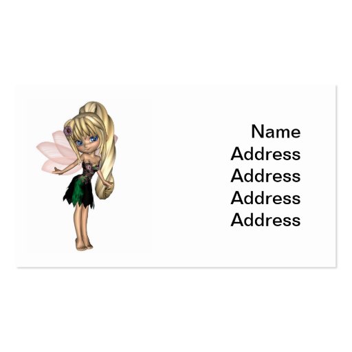 Cute Toon Fairy in Green and Purple Flower Dress Business Cards (front side)
