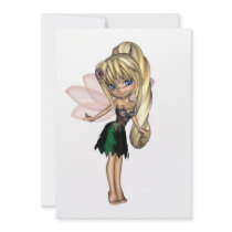 Cute Toon Fairy in Green and Purple Flower Dress Invitation