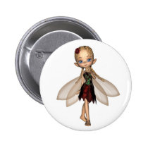 Cute Toon Fairy in Green and Red Flower Dress buttons