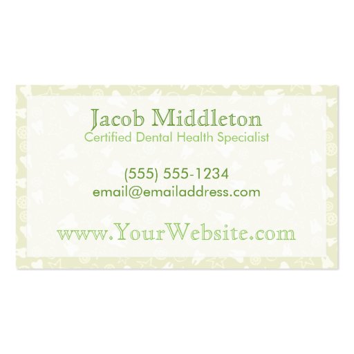 Cute Tooth - Green Personalized Business Cards (back side)