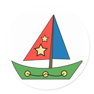 Cute Toy Sailboat Round Stickers by White_Wedding