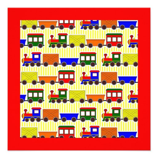 Cute Train Theme Kids Birthday - Red Green Yellow Invitations