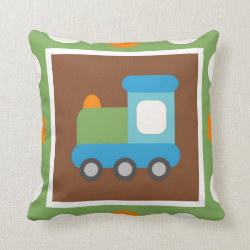 Cute Train Transportation Green Orange Polka Dots Throw Pillow