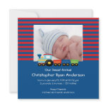 Cute Trains Baby Boy Photo Announcement