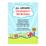Cute Trains Birthday Party Invitation