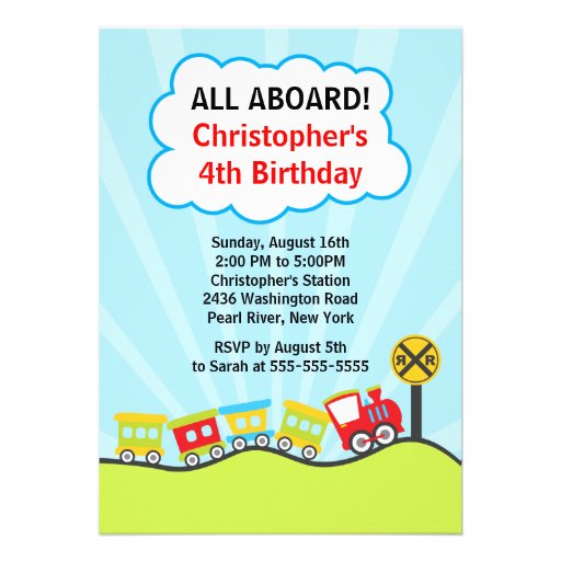 Cute Trains Birthday Party Invitation