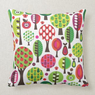 Cute tree apple pear and flower retro pattern throw pillows