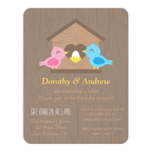 Cute Tree Birdhouse Egg Bird Baby Shower Personalized Announcement Cards