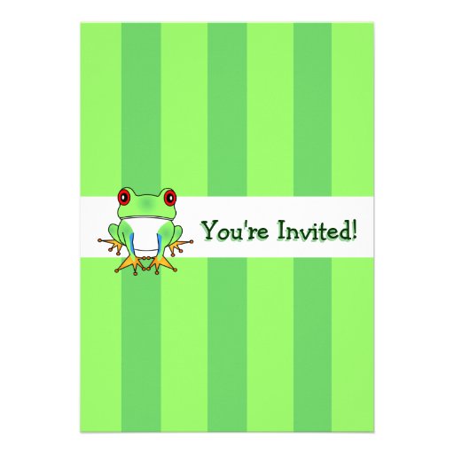 Cute Tree Frog w/ Stripes Birthday Invite 5x7