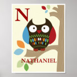 Cute Tree Tops Owl Nursery Print posters