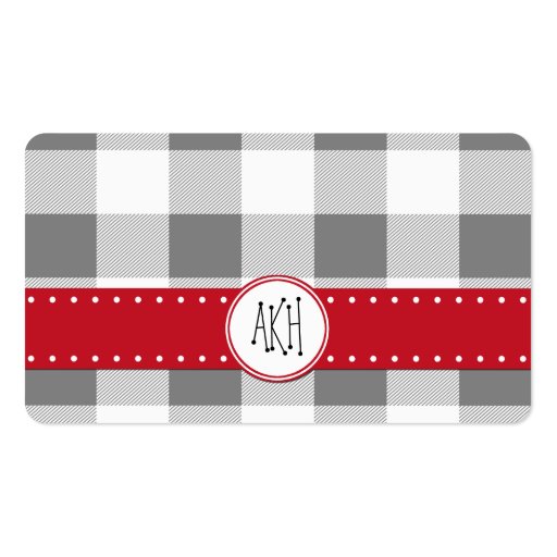 Cute Trendy Chic Gingham Pattern Gray White Red Business Card