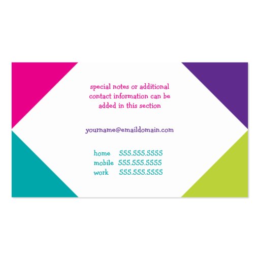 Cute & Trendy Colorful Mommy Business Cards (back side)
