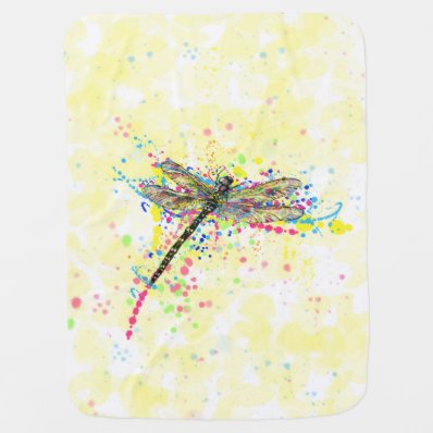 Cute trendy girly watercolor splatters dragonfly baby blankets