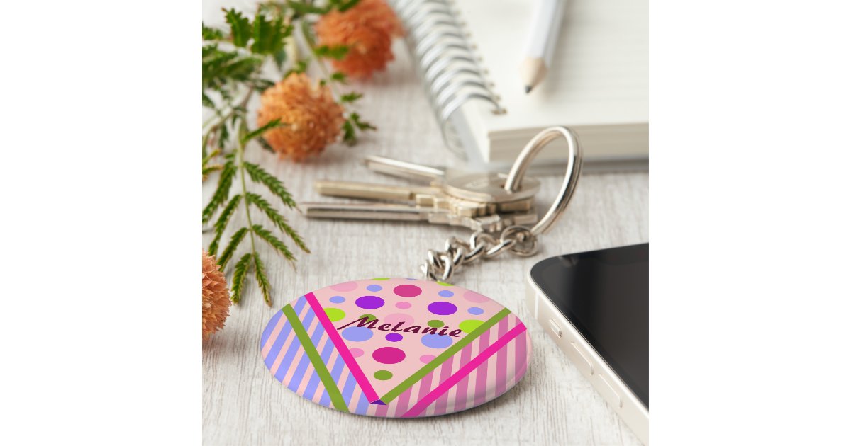 Cute trendy patterns Keychain with Name Zazzle