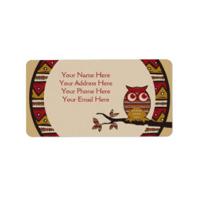 Cute Tribal Pattern Owl Branch Moon Leaves Ethnic Personalized Address Labels