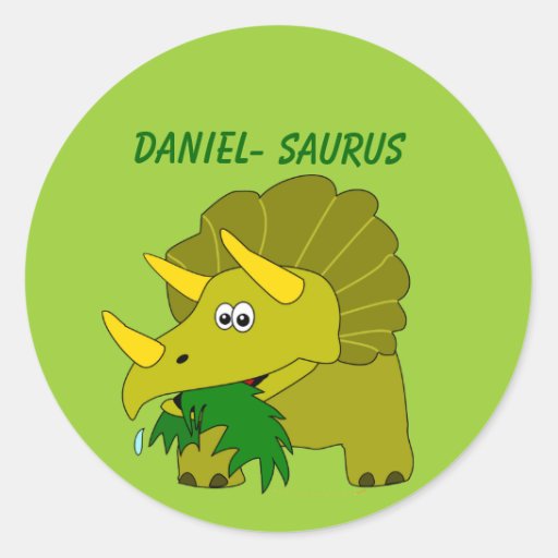 Cute Triceratops Custom Name Dinosaur Cool Kids Classic Round Sticker