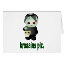 Cute Trick-or-Treating Zombie - "braaains plz" Card