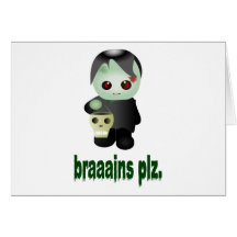 Cute Trick-or-Treating Zombie - "braaains plz" Card