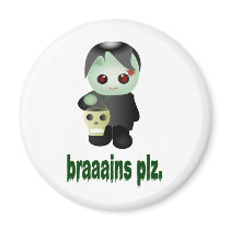Cute Trick-or-Treating Zombie - "braaains plz" Magnet