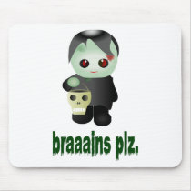 Cute Trick-or-Treating Zombie - "braaains plz" Mouse Pads