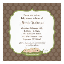 Cute Triplets Pea Pod Baby Shower Custom Announcements