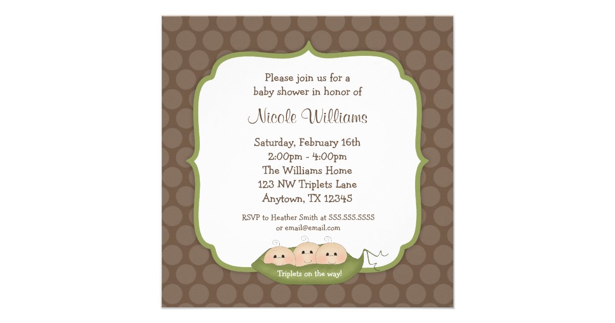 Cute Triplets Pea Pod Baby Shower Custom Announcements