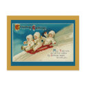 Cute Triplets Sledding Holiday Cards postcards by CustomizeACard Cute Triplets Sledding Holiday Cards postcards