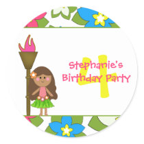 Cute tropical hula girls birthday party stickers
