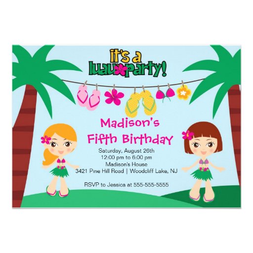 Cute Tropical Luau Party Birthday Invitation