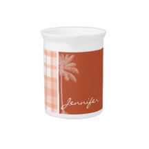 Cute Tropical Orange Plaid Pitchers